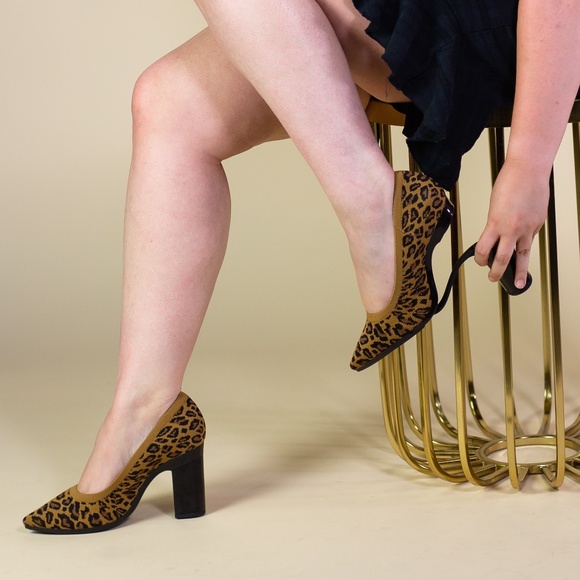 Pashion Footwear Shoes - CONVERTIBLE HEEL - Pashion 1.0 The Pump- Cheetah Knit Block 4 inch